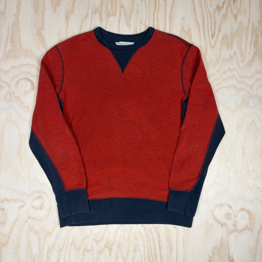 Rag & Bone Mens Crewneck Sweatshirt Red Navy Blue Two Tone Made in Portugal M